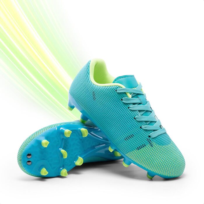 Футбольні бутси DREAM PAIRS для дітей: легкі, з довгими шипами, для бігу, футболу, стрибків у довжину, тренувань. Зносостійкі, зручні, кольори: блакитний, неоновий зелений, 36 EU