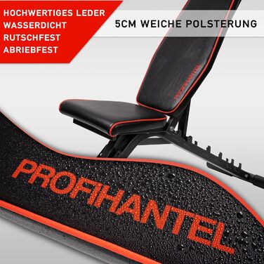 Професійна лавка для тренувань Profihantel Premium Line – регульована похила лавка | Висока вантажопідйомність 550 кг | 21 позиція для тренувань | З підставкою для ніг | Включає посібник з тренувань