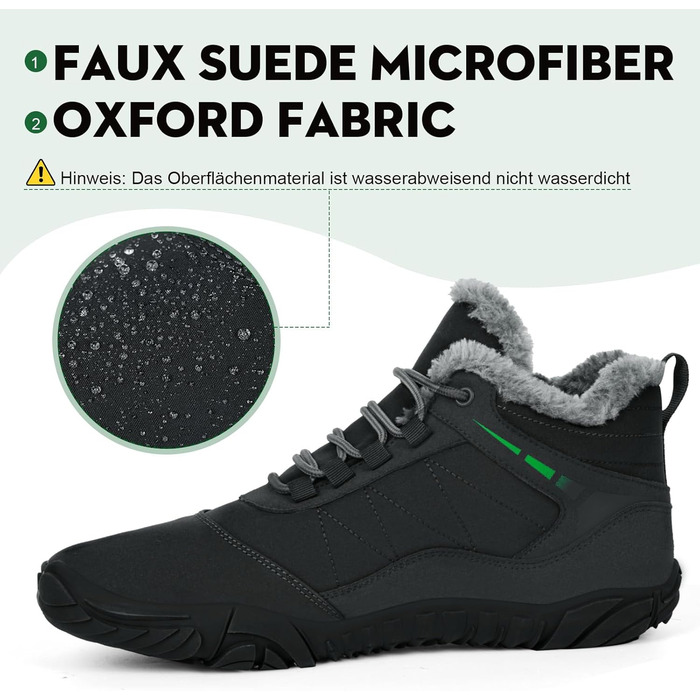 Черевики для трейлраннінгу Ruyi Barfußschuhe Winter Warm - теплий зимовий варіант для жінок та чоловіків, водонепроникні, з неслизькою підошвою та широкою передньою частиною (W09 Темно-сірий, 44 EU)