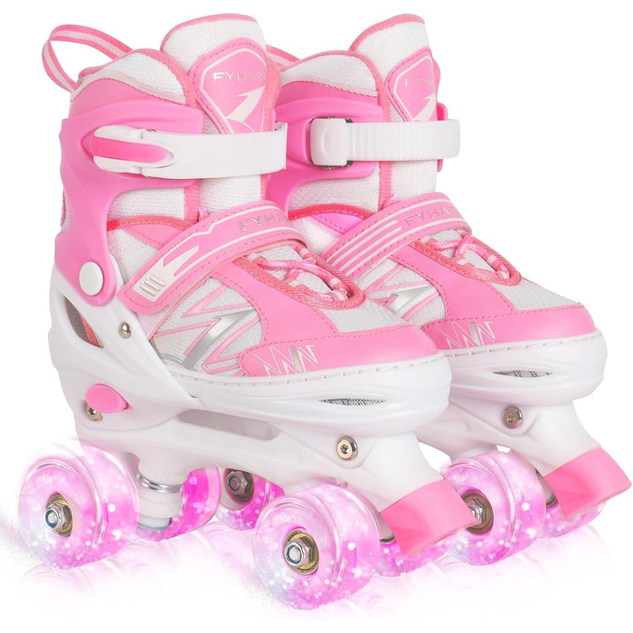 Роликові ковзани дитячі DUZSKJ для хлопчиків та дівчаток, регульовані, з підсвіткою, 4 розміри, рожевий колір