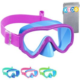 Дитячі маски для снорклінгу Vvinca: маска та трубка для плавання, 180° панорама, антизабруднення, для дітей 3-14 років (блакитний+фіолетовий)