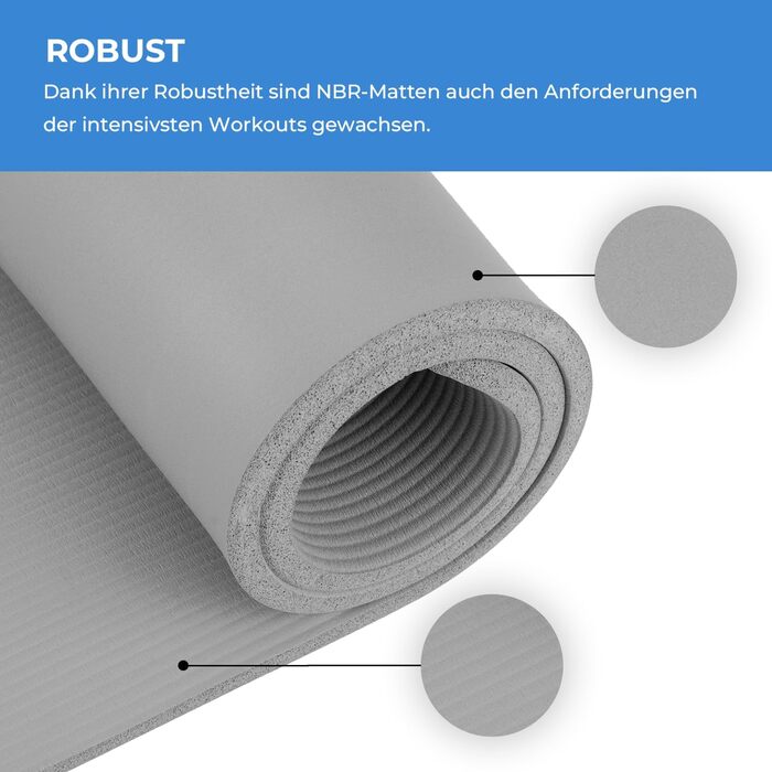 Килимок для фітнесу Gymtek 180x61 см, NBR 1,5 см, сірий, для йоги, пілатесу, аеробіки, з ременем для перенесення