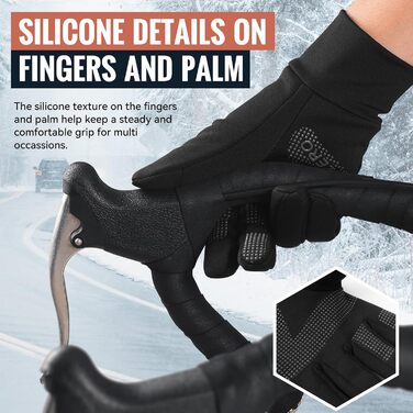 OZERO Зимові рукавички чоловічі чорні – Водовідштовхуючі рукавички з екраном Touchscreen з Softshell та неслизьким покриттям – Для прогулянок, велосипеда, ходьби, активного відпочинку у холодну погоду (XXL, Чорний)