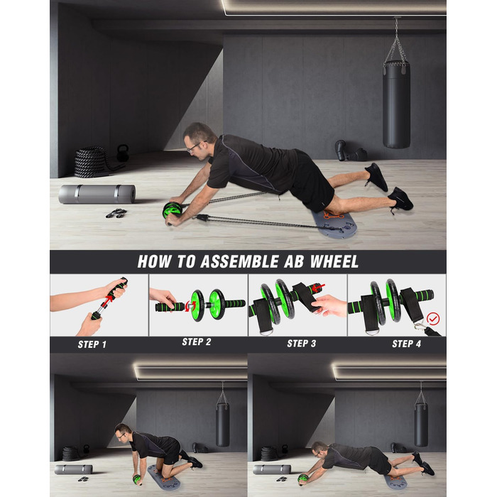 Фітнес-набір 27 в 1 BOOSTEADY: дошка для віджимань, ручки-опори, еспандери, ролик для преса та стійка для пілатесу