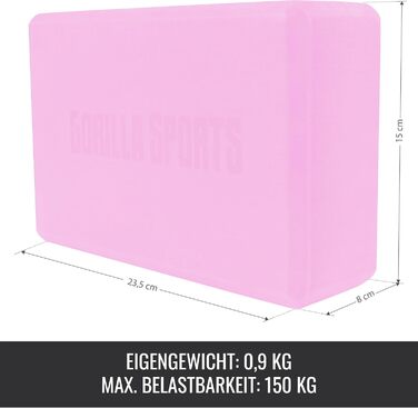 Блок для йоги та пілатеса GORILLA SPORTS з EVA-піни, протиковзкий, 23.5 x 15 x 8 см, рожевий