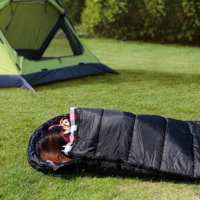 Спальний мішок XXL для дорослих, 3-4 сезони, фланель, кемпінг, зимовий, чорний, 230x90 см