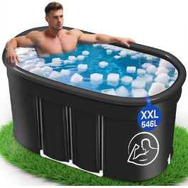 Еліптична ванна для льоду Newfulam XXL (120 см) з кришкою - Комплект, розкладна ванна для дорослих, льодогенератор, ванна для холодової терапії, чорна, 546 л
