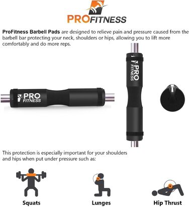 ProFitness накладка на штангу для присідань і випадів, м'яка подушка для плечей і стегон, для олімпійських та стандартних грифів, чорна
