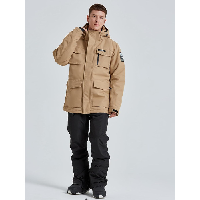 Костюм для сноуборду та лижного спорту HOUZONIY чоловічий, вітронепроникний, з капюшоном, XL, хакі+чорний