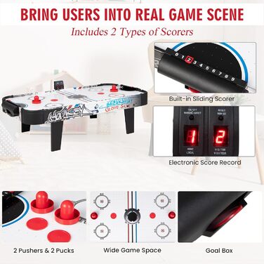 Тік-хокей HOMASIS 42'' з LED-рахунком: стіл для гри з 2 шайбами та 2 ручками, для дітей та дорослих