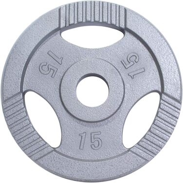 Олімпійські диски GORILLA SPORTS з чавуну, сріблясті, 1,25–20 кг, 50 мм, Tri-Grip – вагові млинці для штанги