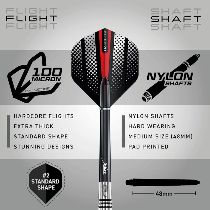 Дротики RED DRAGON Sidewinders Flightmaster з вольфраму 30 г з оперенням і стрижнями, 25г, 27г або 30г