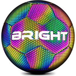 Світловідбивний футбольний м'яч BRIGHT™ для гри в приміщенні та на вулиці, офіційний розмір 5, унісекс, білий/чорний/рожевий/синій/жовтий
