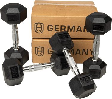 Гантелі HQ Germany шестигранні 2,5–37,5 кг, стартовий набір, точність ваги ±1,5%, комплект (2×2,5 кг + 2×5 кг)