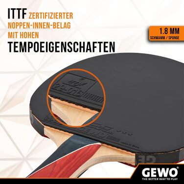 Дитяча ракетка для настільного тенісу GEWO PS Blast Junior, ITTF, для початківців, з контролем і високим обертанням, 1,8 мм губка, конкавна ручка
