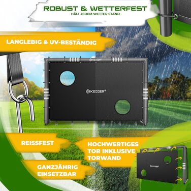 Ворота для футболу KESSER® для саду: міцні, для тренувань, з UV-стійким сітком, сталевий каркас з м'якою обшивкою, земляні кілки, насос, конуси, аксесуари для монтажу (300 см, з торговою панеллю, антрацит)