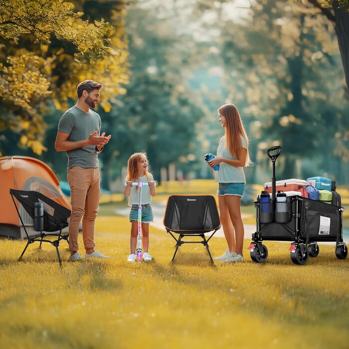 Зручний складаний стул для кемпінгу BeLeEv з 2 кишенями, легкий та компактний, для відпочинку на природі, риболовлі, фестивалів, трекінгу та пляжу
