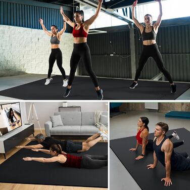 Йога-мат GymCope XXL 183x122 см, товщина 7 мм, нековзкий фітнес-килимок для тренувань вдома, кардіо, стрибків, високої щільності, чорний