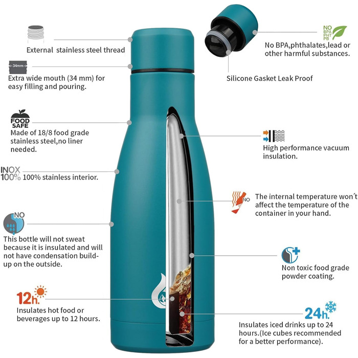 Термос-пляшка BJPKPK 500 мл з нержавіючої сталі, чорно-червоний, для напоїв, багаторазовий, термоізоляційний