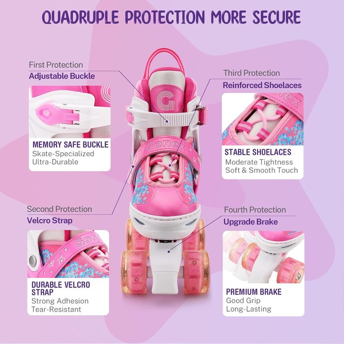 Роликові ковзани Gonex регульовані, світлові, для дівчаток та хлопчиків, розмір 35-38 (33-36)