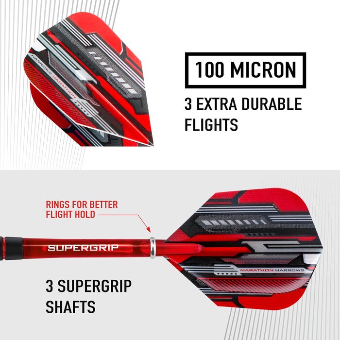 Дарти Ace Rubber Black (Сталеві дротики) з кейсом, 20/22/24/26 г, Supergrip, 100 мікрон Marathon Flights, чорні