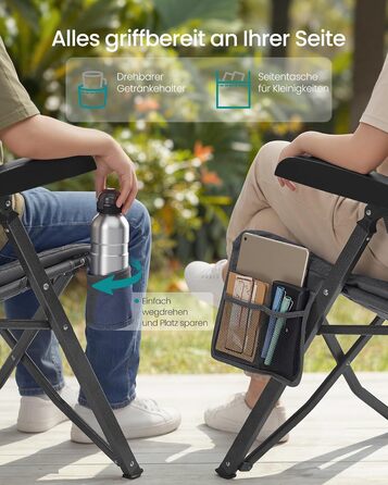 Складаний туристичний стілець SONGMICS для відпочинку та риболовлі, сірий, з регульованою спинкою та кишенями