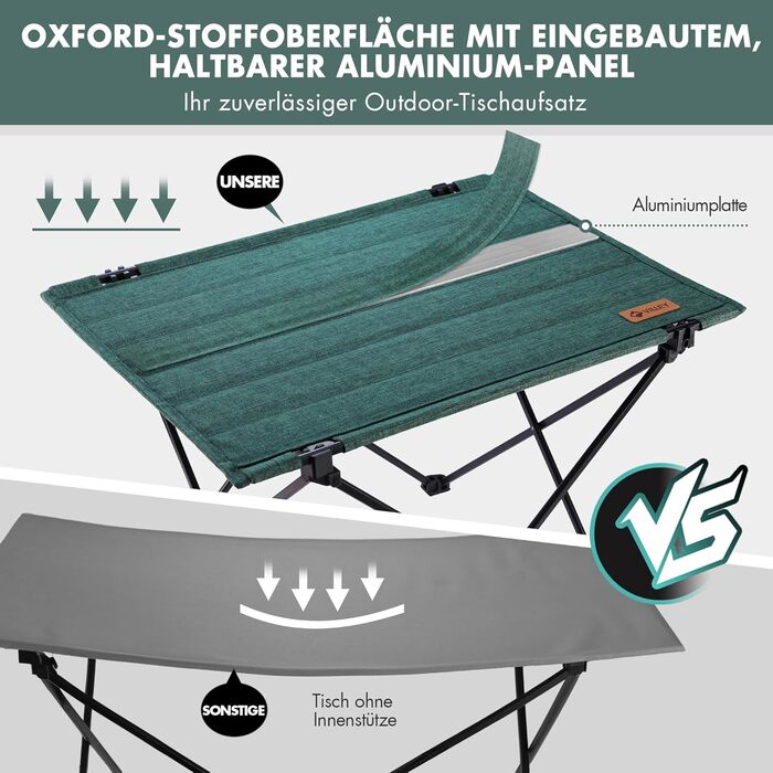 Складаний туристичний стіл VILLEY для кемпінгу та відпочинку на природі (зелений)