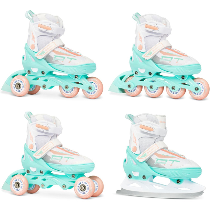 Інлайнерожі RAVEN Profession 4in1: регульовані ролики для дітей та дорослих (31-35), білий/м'ятний/помаранчевий
