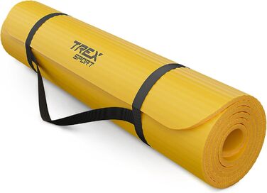 TREX SPORT Килимок для гімнастики та фітнесу, 190x80x1 см, жовтий | Килимок для йоги з неслизьким покриттям та ручкою для перенесення
