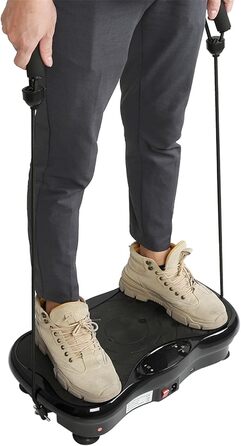 Вібраційна платформа Willonin для схуднення з LCD-дисплеєм, Bluetooth, USB, 2 стрічки опору, пульт керування, чорний колір