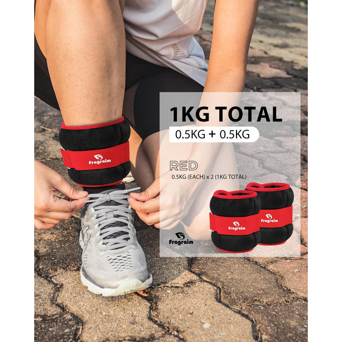 Важкі манжети для ніг та зап'ясть Fragraim (1/2/3/4/5/6/10 кг, 0,5 кг * 2) - для фітнесу, бігу, гімнастики, червоний
