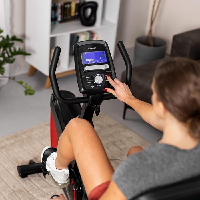Горизонтальний велотренажер Hop-Sport HS-070L з Bluetooth, 12 програм, 16 рівнів навантаження, для дому, макс. вага 150 кг, червоний