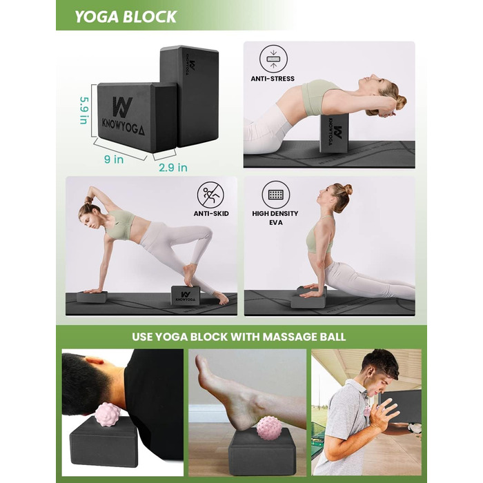 Набір для йоги KNOWYOGA Starter Kit 12 в 1: мат, ролер, стрічки, блоки, м'ячі для масажу. Для початківців