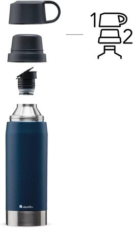 Термос Aladdin CityPark Thermavac 1.1 л з двома чашками, нержавіюча сталь, синій, BPA Free, зберігає тепло/холод до 25 годин, герметичний, можна мити в посудомийці