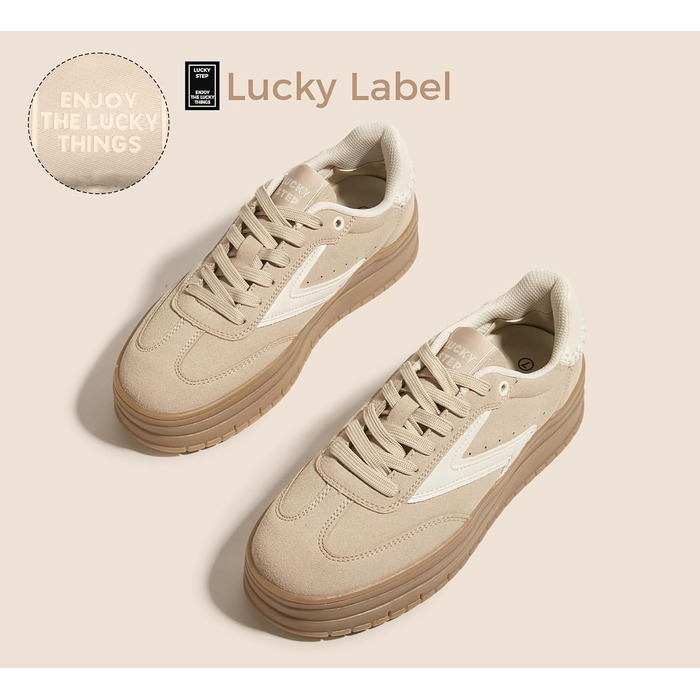 Жіночі туфлі на платформі Lucky Step з гумовою підошвою та замшею - ретро дизайн, товста підошва для тенісу та повсякденного носіння (40 EU, Бежеві)