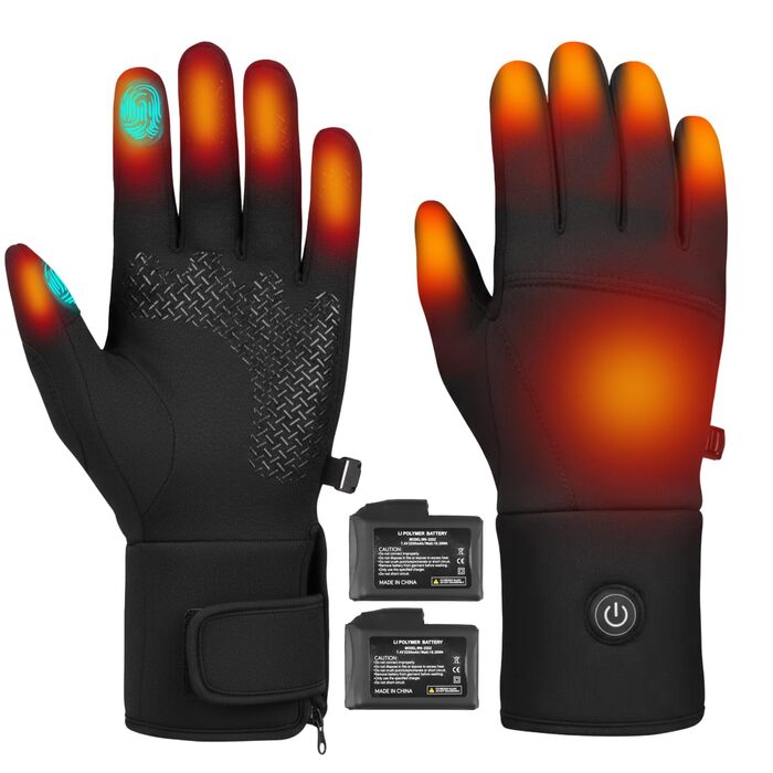 Обогревні рукавички-вкладиші для чоловіків та жінок, акумулятор 7.4V, 3 режими нагріву (40-65°C), сенсорний екран, для зимових видів спорту та роботи на відкритому повітрі, M-L