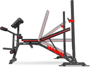 Регульована лавка Hop-Sport HS-1095 з підставкою для штанги та пюпітром для біцепса – тренувальна лава для жиму лежачи