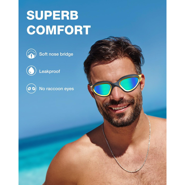 ZIONOR G1 - Поляризовані окуляри для плавання, унісекс, дорослі, жінки, антизапітніння, 100% захист від УФ-променів, універсальний розмір (G1 MAX, G1-MAX-поляризовані ЧорнийЗолото-Золото)