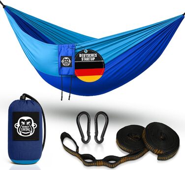 Гамак туристичний Monkey Swing ультралегкий з карабіном та стропами (до 300 кг) – 275 x 140 см, для кемпінгу, трекінгу та подорожей (зелений/хакі, блакитний)