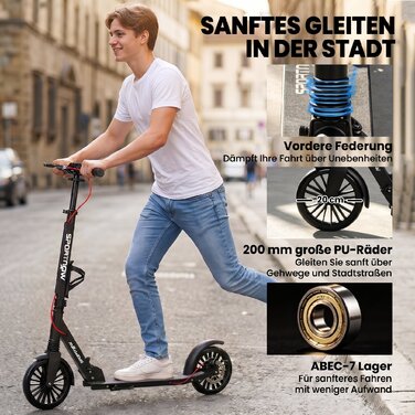 Складаний алюмінієвий самокат Cityroller з регулюванням висоти, колесами PU 200 мм, підшипниками ABEC-7 та подвійною системою гальмування
