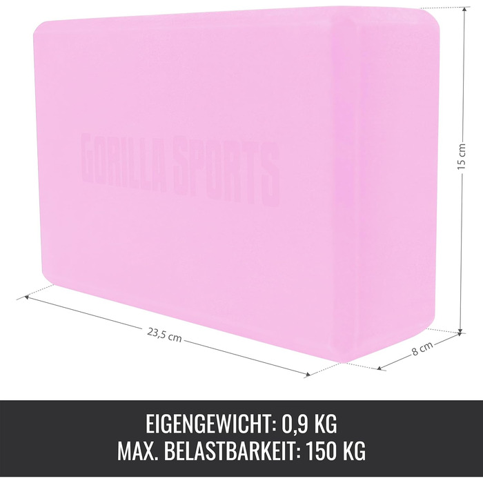 Блок для йоги та пілатеса GORILLA SPORTS з EVA-піни, протиковзкий, 23.5 x 15 x 8 см, рожевий