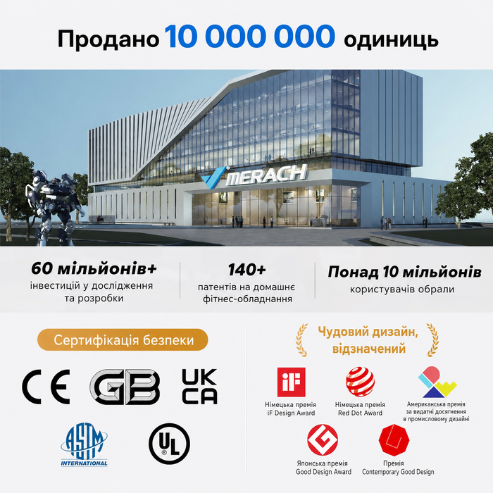 Гребний тренажер MERACH для дому з магнітним опором 60 кг, автоматичною регулюванням, LED-дисплеєм та подвійними дерев'яними рейками (R21)