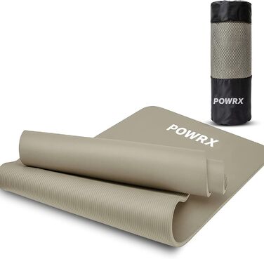 Гімнастичний килимок POWRX для йоги, світло-сірий, 183x60x1,5 см, з ременем і сумкою