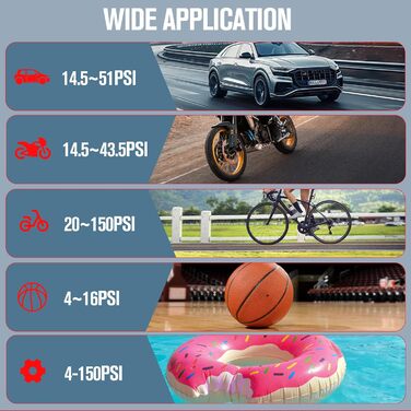 GOOLOO AP150 Електричний міні-компресор для авто, 150 PSI, цифровий дисплей, акумуляторний насос для шин, мотоцикла, велосипеда, м'ячів