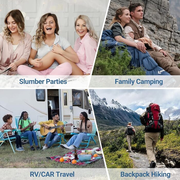 Сплячий мішок KingCamp для дорослих, для холодної погоди, великий XL для високих та повних, фланелевий, з компресійним мішком, водонепроникний, для кемпінгу (190,5 x 83,8 см, морський блакитний, права блискавка)