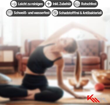 Йога-мат KM-Fit TPE з ременем, нековзка фітнес-мат для пілатесу, гімнастики та тренувань, з чохлом, йога-ременем і масажним м'ячем