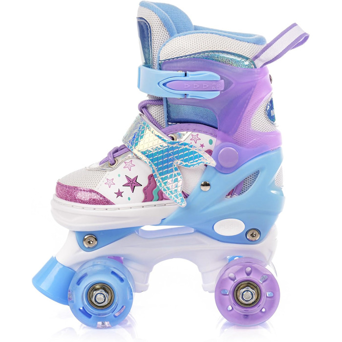 Дитячі ролики Kinder з LED-підсвіткою та регульованим розміром – ретро ролики для підлітків – багатокольорові диско ролики, рожево-фіолетові Quad Skates (30-33)