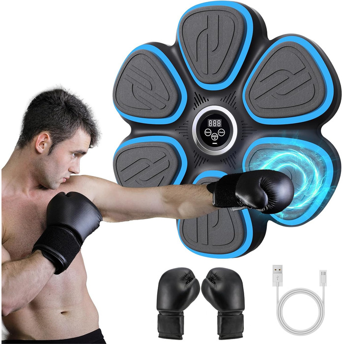 Музична боксерська машина для дорослих з LED-підсвічуванням та Bluetooth. Електронна боксерська машина з музикою, 9 режимів швидкості та підрахунку ударів, у комплекті боксерські рукавички.