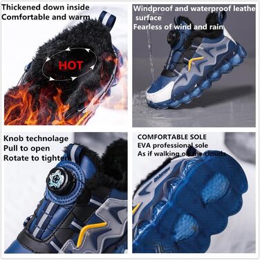 Дитячі зимові черевики Kinder для хлопчиків: неслизькі, трекінгові, теплі, зручні, бавовняні, для активного відпочинку та занять спортом (Помаранчеві, 32 EU)