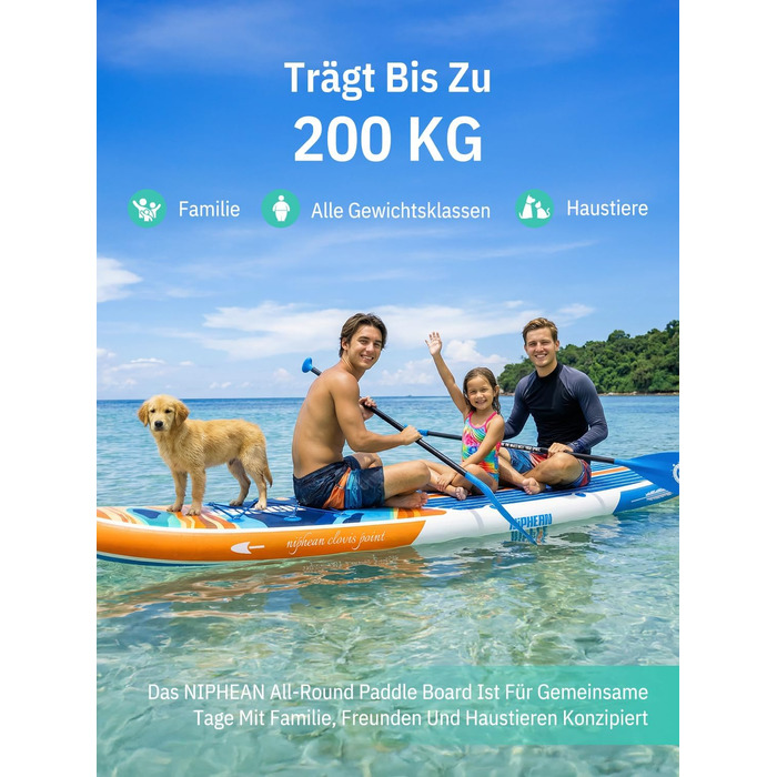 Надувне SUP-борд Niphean Stand Up Paddling з сидінням та аксесуарами, 320 см, для 2 осіб, 200 кг, Oceanic Current з StabilTrac-фіном